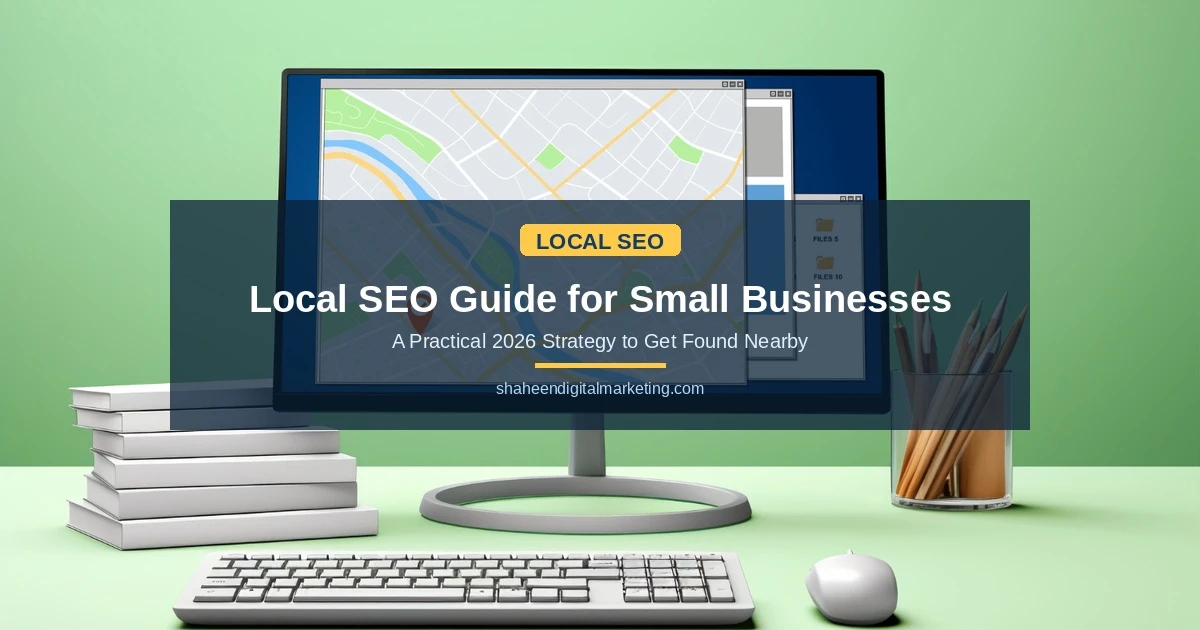 Computer screen showing local map with location pin, representing local SEO strategy for small businesses